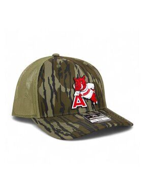 Arkansas Razorbacks- Leaning A 3D Snapback Hat- Mossy Oak Bottomland
